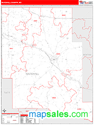 Marshall County, MS Zip Code Wall Map