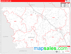 Simpson County, MS Zip Code Wall Map