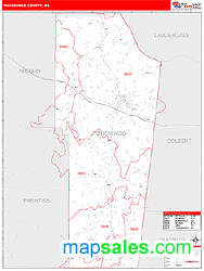 Tishomingo County, MS Zip Code Wall Map
