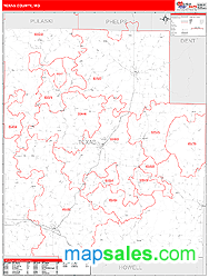 Texas County, MO Zip Code Wall Map