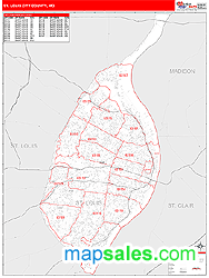 St. Louis City County, MO Zip Code Wall Map