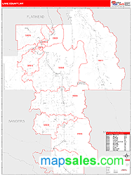 Lake County, MT Zip Code Wall Map