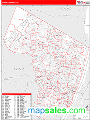 Bergen County, NJ Zip Code Wall Map