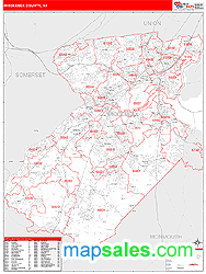 Middlesex County, NJ Zip Code Wall Map