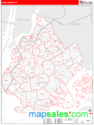 Kings County, NY Zip Code Wall Map