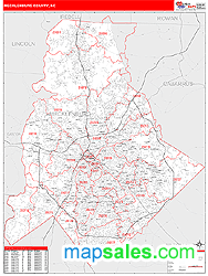 Mecklenburg County, NC Zip Code Wall Map