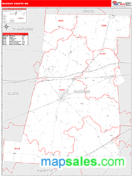 Madison County, OH Zip Code Wall Map