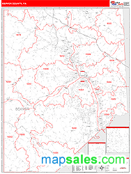 Beaver County, PA Zip Code Wall Map