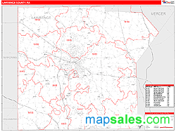 Lawrence County, PA Zip Code Wall Map