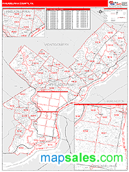 Philadelphia County, PA Zip Code Wall Map