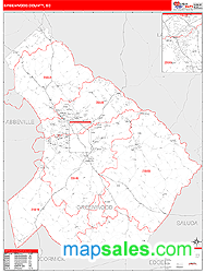 Greenwood County, SC Zip Code Wall Map