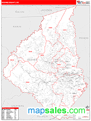 Oconee County, SC Zip Code Wall Map