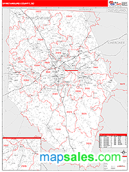Spartanburg County, SC Zip Code Wall Map