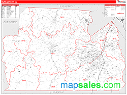 York County, SC Zip Code Wall Map