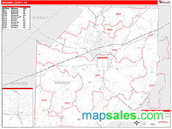 Madison County, TN Zip Code Wall Map