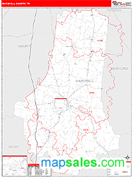 Marshall County, TN Zip Code Wall Map