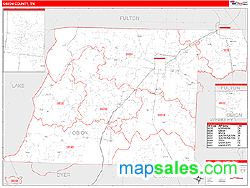 Obion County, TN Zip Code Wall Map