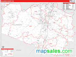 Williamson County, TN Zip Code Wall Map