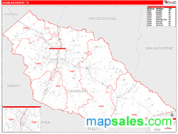 Angelina County, TX Zip Code Wall Map