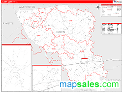 Austin County, TX Zip Code Wall Map