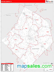 Bastrop County, TX Zip Code Wall Map