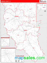 Cherokee County, TX Zip Code Wall Map