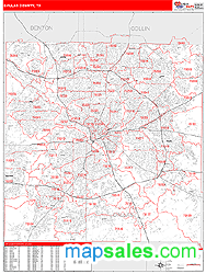 Dallas County, TX Zip Code Wall Map