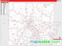 Denton County, TX Zip Code Wall Map