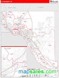 El Paso County, TX Zip Code Wall Map