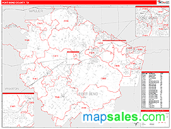 Fort Bend County, TX Zip Code Wall Map