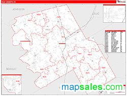 Hill County, TX Zip Code Wall Map