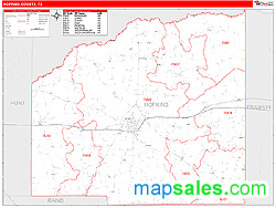 Hopkins County, TX Zip Code Wall Map
