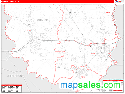 Orange County, TX Zip Code Wall Map