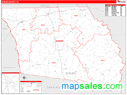 Shelby County, TX Zip Code Wall Map