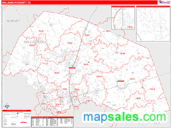 Williamson County, TX Zip Code Wall Map