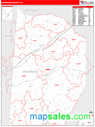 Brunswick County, VA Zip Code Wall Map