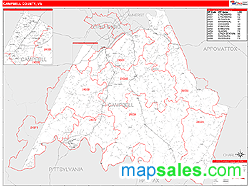 Campbell County, VA Zip Code Wall Map