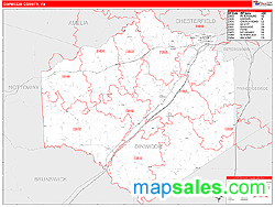 Dinwiddie County, VA Zip Code Wall Map