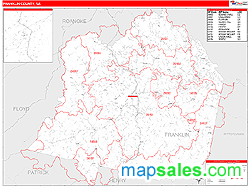 Franklin County, VA Zip Code Wall Map