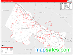 Goochland County, VA Zip Code Wall Map