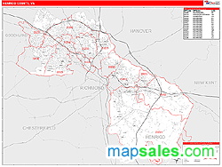 Henrico County, VA Zip Code Wall Map