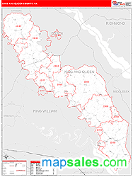 King and Queen County, VA Zip Code Wall Map