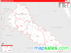 King William County, VA Zip Code Wall Map