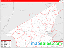 Southampton County, VA Zip Code Wall Map