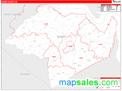 Surry County, VA Zip Code Wall Map