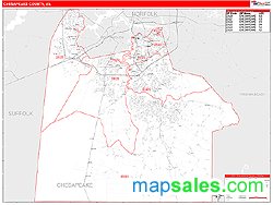 Chesapeake County, VA Zip Code Wall Map