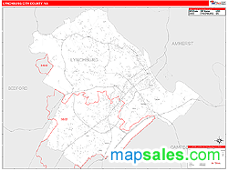 Lynchburg City County, VA Wall Map