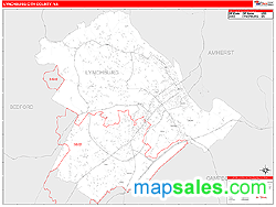 Lynchburg City County, VA Zip Code Wall Map