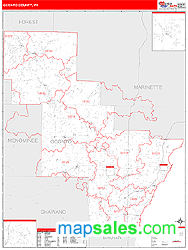 Oconto County, WI Zip Code Wall Map