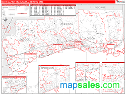 Biloxi-Gulfport-Pascagoula Metro Area Wall Map